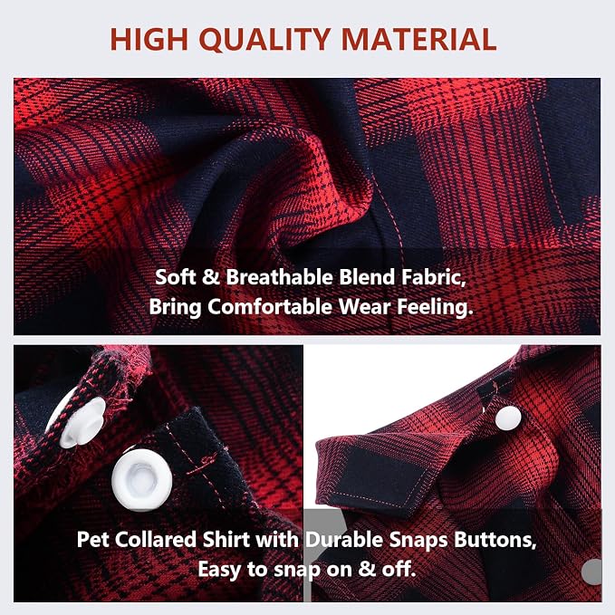 Koneseve Dog Shirt, Pet Plaid Clothes Shirt T-Shirt Sweater Matching Breathable - Image 3