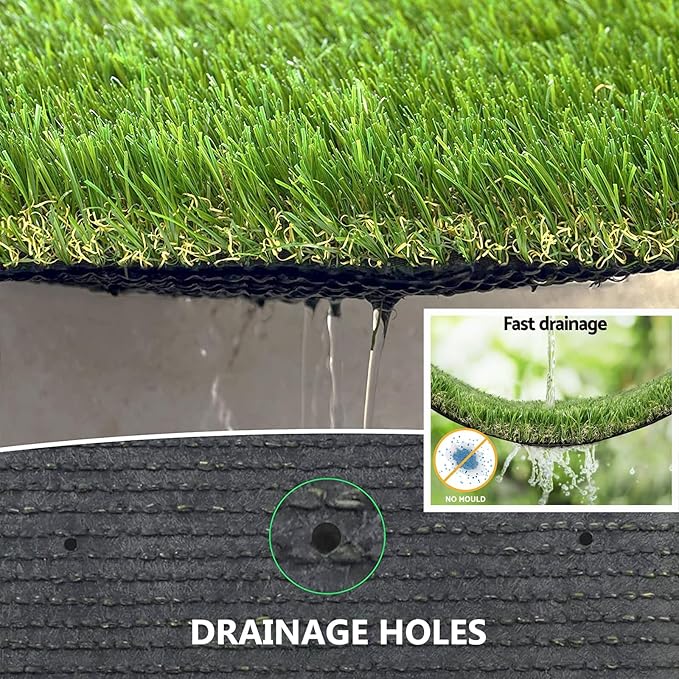 Artificial Grass Rug Outdoor Indoor 14FTX14FT Fake Grass Carpet Green Synthetic - Image 5