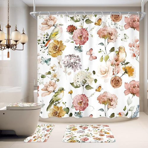 4 PCS Spring Floral Birds Bathroom Set by Ufeela