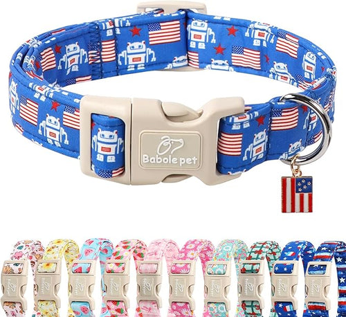 4th of July Dog Collar, Robot Star-Spangled Patriotic Dog Collars by Babolepet