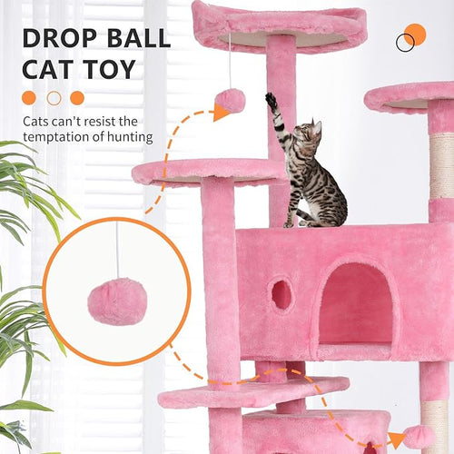 70 Inch Pink Cat Tree, Tall Cat Tower - Image 2