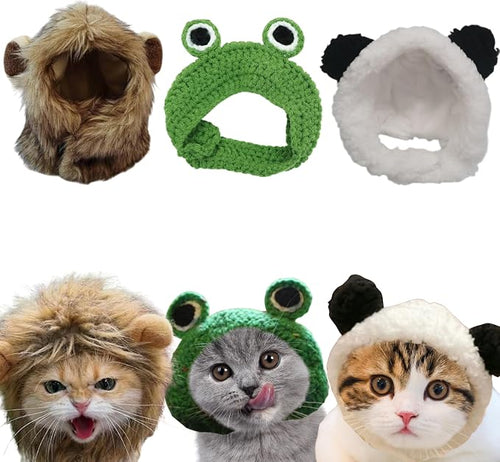 3pcs Hat for Cat Animal Costume Pack, Lion Head for Cats, Cat Panda Costumes by HomedyCrafts