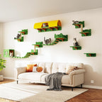 16-in-1 Cat Wall Shelves, Wall Mounted Cats Furniture Set w/Plush Fabric - Image 7