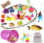 MIBOTE 28Pcs Cat Toys Kitten Toys Assorted, Cat Tunnel Catnip Fish Feather by MIBOTE