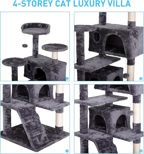 54-Inch Cat Tree for Large Cats, Sturdy Multi-Level Cat Tower - Image 2