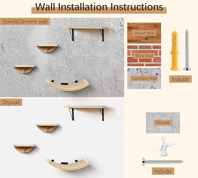 Cat Wall Shelves with Sisal Pads, 4-Piece Wooden Cats Furniture Set with Cat - Image 9