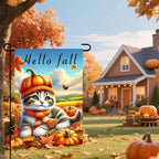 Hello Fall Garden Flag Cute Kitten Pumpkin Hat Scarf Flag 12x18 Inch Autumn Pet - Image 2