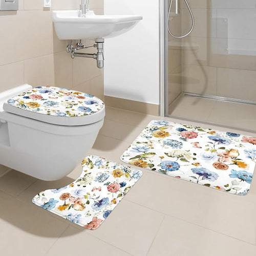 4 PCS Blue Floral Birds Bathroom Set - Image 2