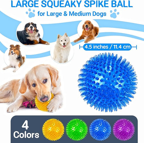 4-Pack Large Squeaky Dog Balls, 4.5" Rubber Spiky Dog Balls - Image 2