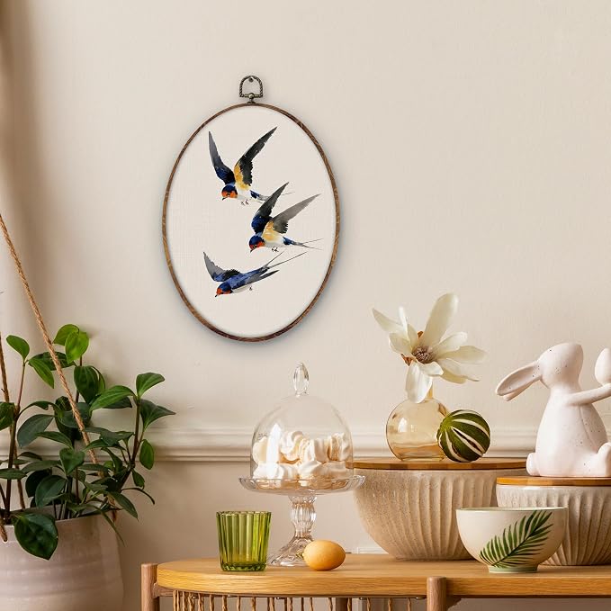 DILSJ Vintage Swallow Bird Oval Wall Art Decor, Rustic Nature Bird Canvas Wall - Image 3