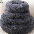 Calming Donut Cat Bed Dog Bed Round Plush Pet Cushion Fluffy Rabbit Cave Warm - Image 4