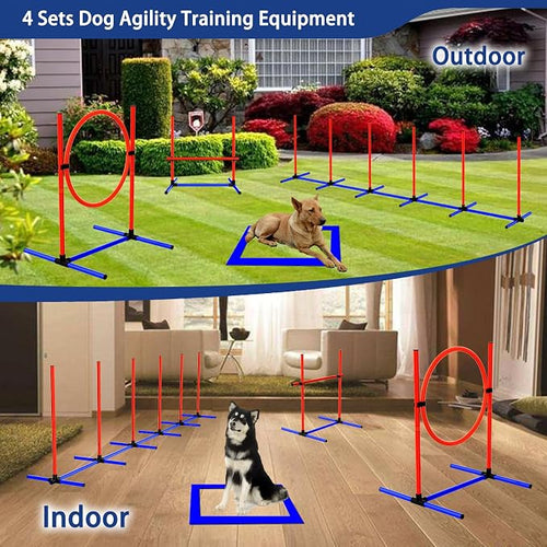 4 Sets Pets Agility Training Equipment, Adjustable Dog Hoop, Dog Jump, Weave - Image 2
