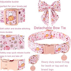 Halloween Dog Collar with Pink Floral Bowtie, Premium Cotton, Sturdy Metal - Image 2