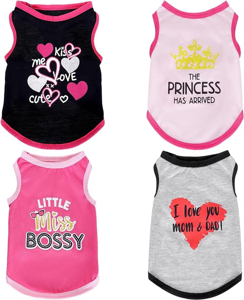4 Pack Dog Shirts Summer Printed Puppy Clothes Cute Sleeveless Pet T Shirts Dog by Pistha