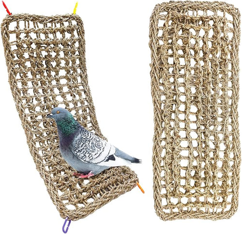 2Pcs Bird Seagrass Mat 20.5×8'' Natural Grass Woven Net Hammock Hanging on Cage by Hamiledyi