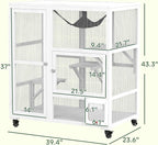 PawHut Indoor Wooden Catio, Cat House Cat Enclosure on Wheels - Image 7