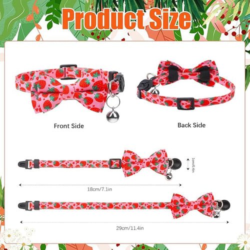 4 Pack Cat Collar with Bow Tie and Bell Breakaway Fruit Cat Collars Spring - Image 2