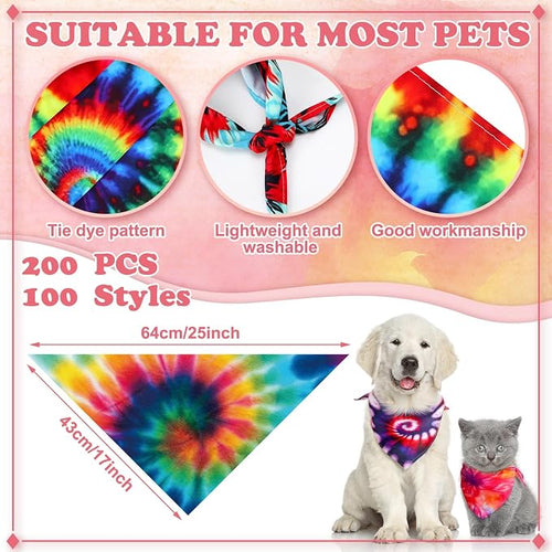 50 Pcs Tie Dye Dog Bandanas Bulk Pet Bibs Colorful Triangle Scarf Pet Bandanas - Image 2