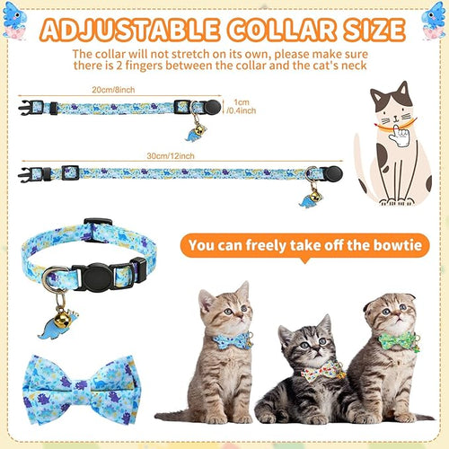 3 PCS Cat Collars with Bow Tie and Bell, Cat Collars Dinosaurs Pattern - Image 2