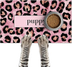 Puppy Feeding Mat 20x12 inch Pink Leopard Print Dog Bowl Placemat Non Slip Mat by HOMETITUTE