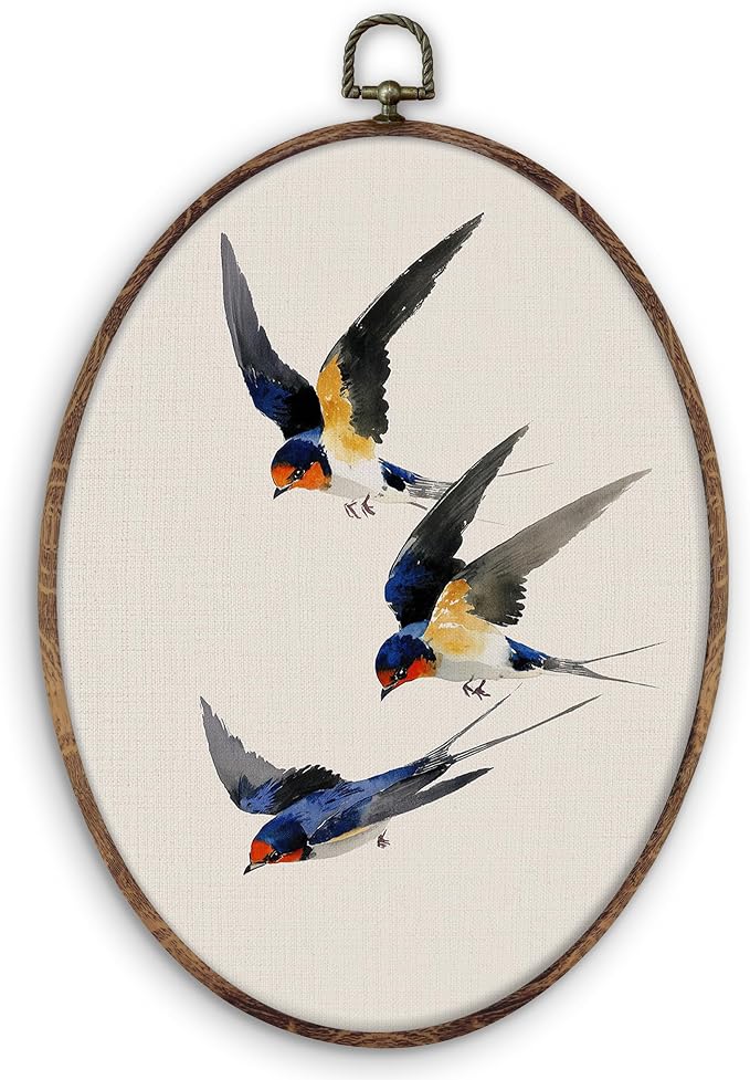 DILSJ Vintage Swallow Bird Oval Wall Art Decor, Rustic Nature Bird Canvas Wall by DILSJ