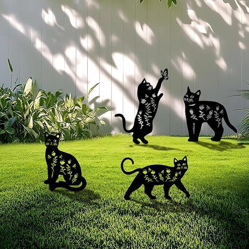 4 Pack Cat Metal Garden Decorative Stakes, Weather Proof Silhouette Statues by Yonisungardenandoutdoor