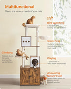 Feandrea Cat Tree with Litter Box Enclosure, 70.1-Inch Tall Cat Tower, 2-in-1 - Image 4