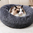 Calming Donut Cat Bed Dog Bed Round Plush Pet Cushion Fluffy Rabbit Cave Warm - Image 3