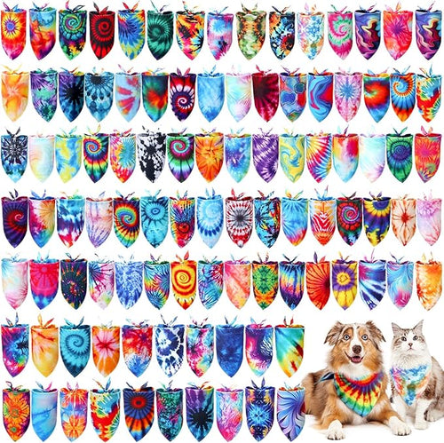 50 Pcs Tie Dye Dog Bandanas Bulk Pet Bibs Colorful Triangle Scarf Pet Bandanas by Huhumy