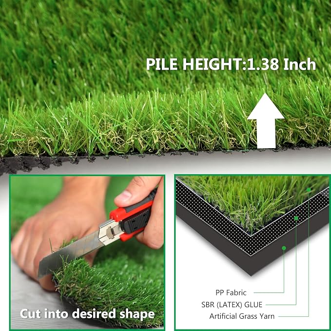Artificial Grass Rug Outdoor Indoor 11FTX81FT Fake Grass Carpet Green Synthetic - Image 4
