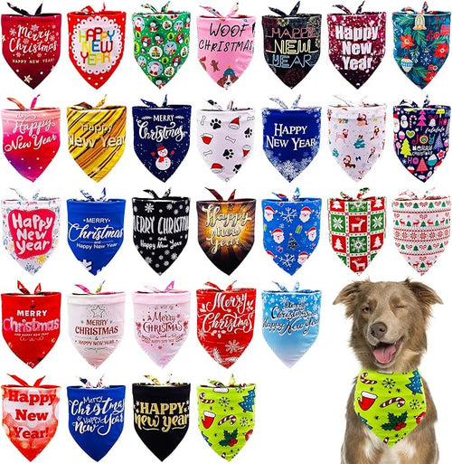 30 Pack Christmas Happy New Year Dog Bandanas Bulk 33 Inch Large Dog Bandanas by Bestwishforyou
