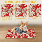 Red White Paisley Pet Food Mat, Absorbent Feeding Pad - Image 5