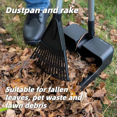 35 Inch 15-Tine Leaf Rake and Dustpan Set, Handle Yard Tool - Image 2