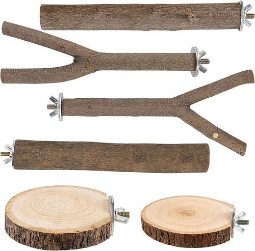 6 PCS Bird Perch Set, Natural Birch Wood Straight & Forked Perches by TreewollAlwaysontheWay