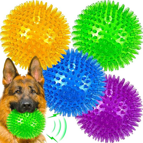 4-Pack Large Squeaky Dog Balls, 4.5" Rubber Spiky Dog Balls by LECHONG