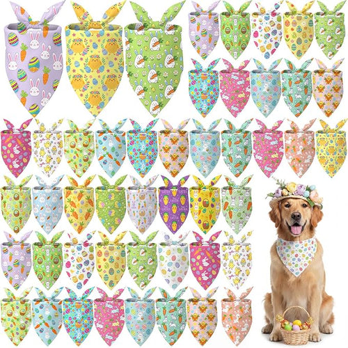 Abbylike 50 Pcs Easter Dog Bandanas Bulk Bunny Egg Carrot Bandanas by Abbylike